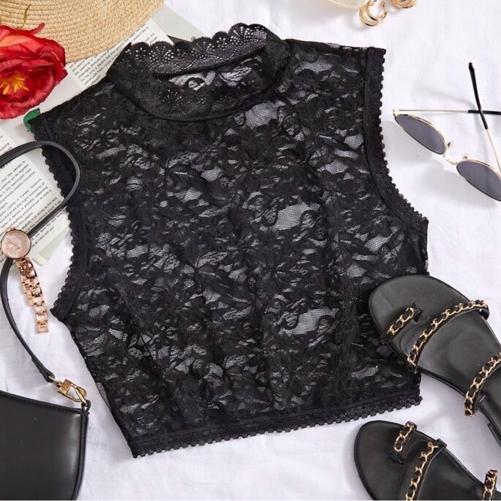 Elegant Black Lace Sleeveless Top